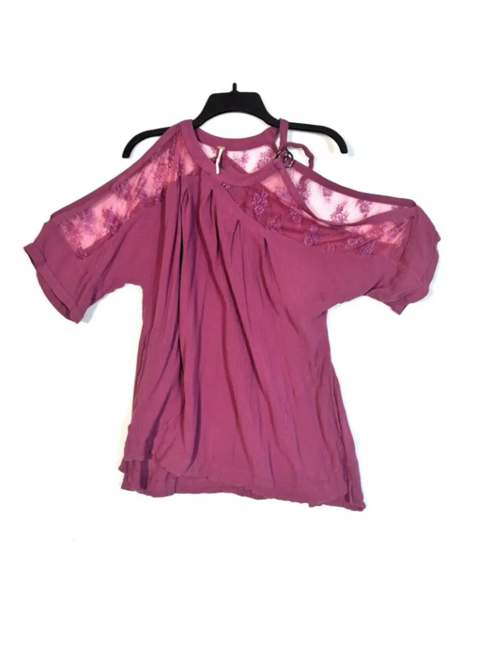 Free People Cold Shoulder Lace Cut Out Tunic Mauve Dusty Rose Oversized XS